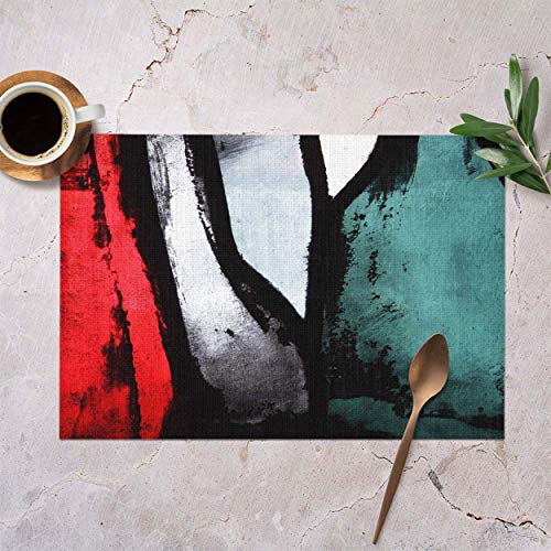 Mugod Abstract Art Placemats Red Green Black White Multicolored Stained Glass Decorative Heat Resistant Non-Slip Washable Place Mats For Kitchen Table Mats Set Of 4 12"X18" #TOP1