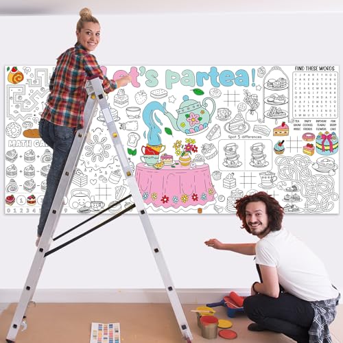Image of Naozinebi Spring Tea Time Giant Coloring Poster for Kids Large Coloring Tablecloth Big Paper Sheets Page Flower Table Cloth DIY Activity Game Art Crafts Mat Wall Home Party Decoration Supplies