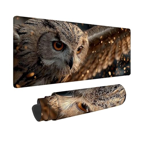Cadeau bureau original tapis de souris XXL 80x40cm marron motif hibou