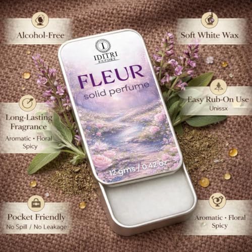 Image of IDITRI EXPORT Solid Perfume |Fleur&Halfeti leather Alcohol Free Wax Perfume Balm, Long Lasting | Pocket Tin 12g, Pack Of 2| Non Greasy Smooth Glide, Travel Friendly Unisex Gifts He Or Her