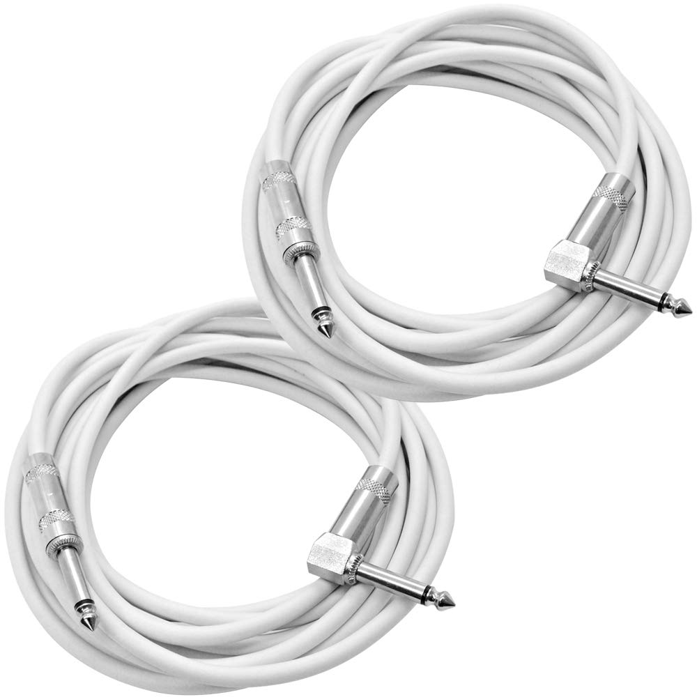 Seismic Audio - SAGC20R-White-2Pack - 2 Pack of 20 Foot White 1/4 Inch TS Right Angle to Straight Guitar Cables 20' Instrument 1/4" Guitar Cords