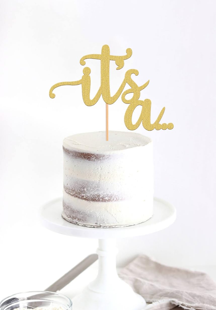 It's a Cake Topper - Glitter Golden Boy or Girl Baby Reveal Party Cake Decorations, Perfect for Gender Reveal, Baby Shower or Photo Booth Props