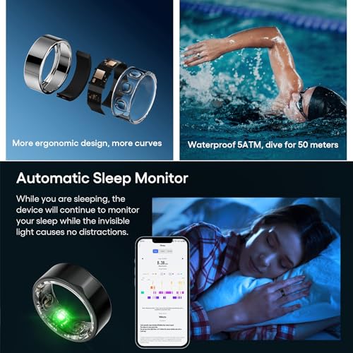 Anello di monitoraggio della salute – Anello intelligente indossabile con monitoraggio dell'ossigeno nel sangue e della frequenza cardiaca, monitoraggio automatico del sonno, monitoraggio fitness