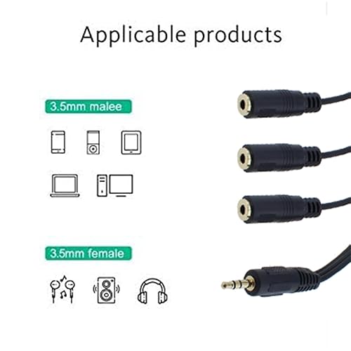 Miniatura 5 de Maxmoral 2 divisor de audio 1M3F, chapado en oro de 1 pie TRRS macho de 0.138 in a conector estéreo hembra de 0.118 x 0.138 in 1 entrada 3 salidas