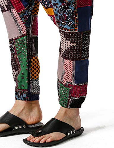Lucmatton Men's Linen Baggy Hippie Boho Yoga Harem Pants African Pattern Print Drop Crotch Jogger Multicolor Large #TOP5