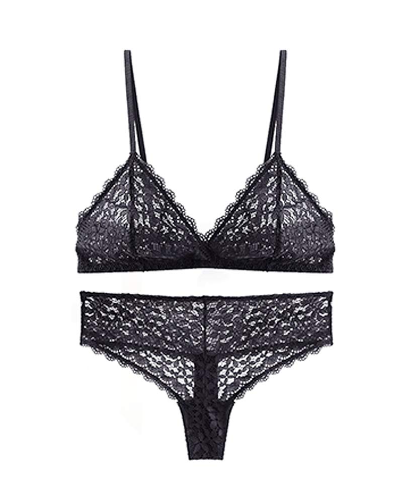 Selected Bralette Pizzo e Slip, Soft Lace Reggiseno Triangolo Floreale Senza Ferretto Non Imbottito, Biancheria Intima Sexy Donna