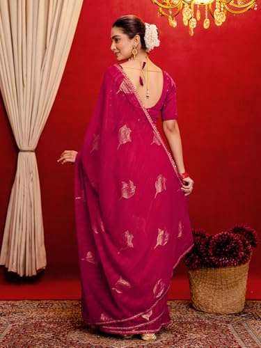 Image of SIRIL Women's Georgette Foil Printed Saree with Unstitched Blouse Piece