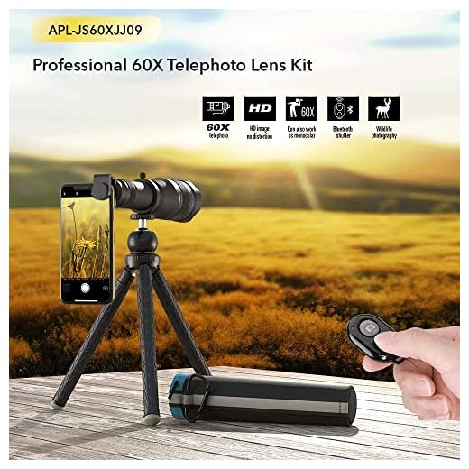 APEXEL HD 60X Professional Phone Camera Lens Telescope Lens Astronomical Zoom Lens Extendable Tripod for Most Smartphone (APL-JS60X with Tripod+bluetoothe)