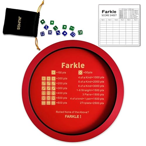 JNJHGS Farkle Dice Tray Farkle Dice Game with 12 Wooden Dice Tray 2 Sets of Dice and 50 Sheet Scorepad for The Classic Family Game (Red)