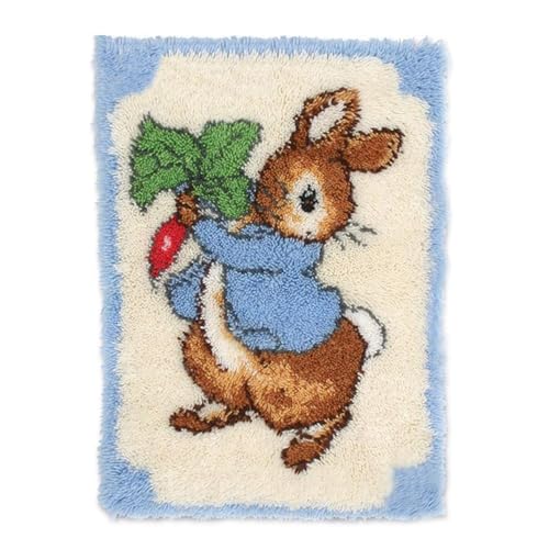 UXIYI Latch Hook Kits for Adults Pre-Printed Canvas DIY Rug Making Kit Crochet Yarn Kits for Beginners Crafts Carpet for Home Decoration Festival Gift Rabbit 20.5x15