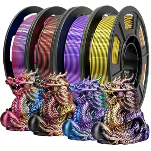Image of Tricolor Silk PLA+ 3D Printer Filament Bundle, Shiny Silk PLA+ Filament 1.75mm Pack, Shiny Multi Color Change, Smooth Multicolor PLA+ Filament for Christmas Decorations - 4 Spools 250g Each
