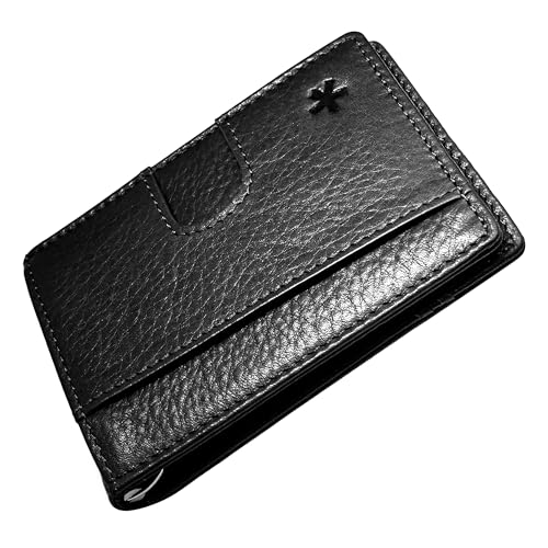 Swear Brands Full Grain Leather Wallet with RFID Blocking & Money Clip - Minimalist Bifold Wallet Holds 12 Cards - Easy Access Pull Tab - Ethically Sourced (Black)