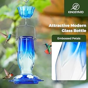Kingsyard Glass Hummingbird Feeder 6 Feeding Ports, Hanging Bird Nectar Feeder 16 Ounces, Rustproof, Leakproof, Garden Backyard Decor, Ant Moat Included, Blue Kingsyard Glass Hummingbird Feeder 6 Feeding Ports Hanging Bird Nectar Feeder 16 Ounces Rustproof Leakproof Garden Backyard Decor Ant Moat Included Blue