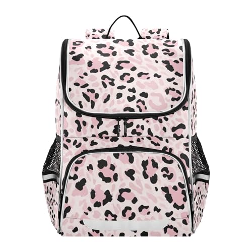Mochila leopardo rosa bege para meninas e crianças grandes bolsas de volta às aulas mochilas engraçadas para escola primária, 18L
