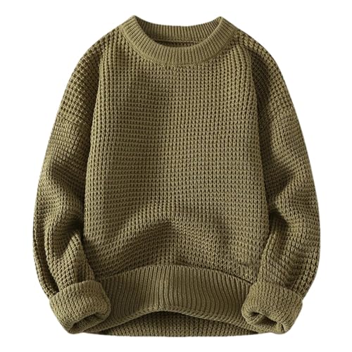 Men's Round Neck Sweater Solid Color Warm Knit Slim Fit Pullover Sweater Fashion Long Sleeve Sweater