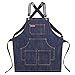 Watwass Denim Grembiule Barbecue Uomo Giardinaggio con Tasche Regolabile Grembiule Donna Lavoro Blu Scuro
