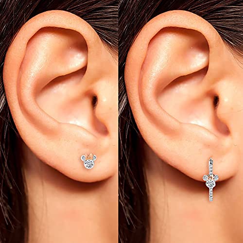 Disney Women's Minnie Mouse Hoop and Stud Earring Set Collection – Silver Plated and 18k Pink Flash-Plated with Cubic Zirconia, Officially Licensed2