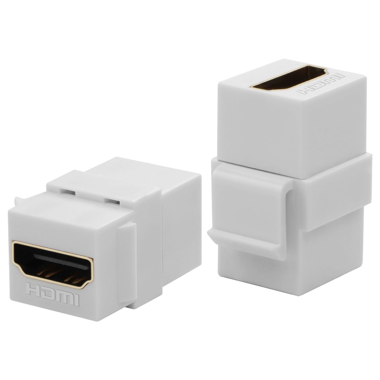 QIANRENON 4K HDMI Keystone Socket HD Display Connector HDMI 2.0 Female to Female Keystone Panel Adapter Coupler 180° Angle HDMI Keystone Wall Plate Multimedia Module, for Wall Plate, White, 2Pcs