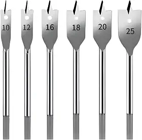 Kit 6 Brocas Chatas para Madeira 10mm a 25mm – Aço de Alta Resistência, Perfuração Rápida e Precisa para Furadeira Elétrica e Parafusadeira PREMIUM