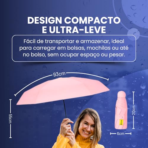Guarda chuva Pequeno de Bolso Ultra Compacto e Versátil – Mini Guarda-chuva Dobrável com Proteção UV