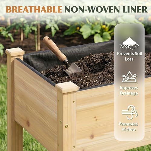 Image of Wood Raised Garden Bed, 72x24x30in Elevated Wooden Planter Box with Legs Standing Growing Bed for Backyard, Patio, Balcony with Bed Liner, 200 Pound Capacity 2PCS