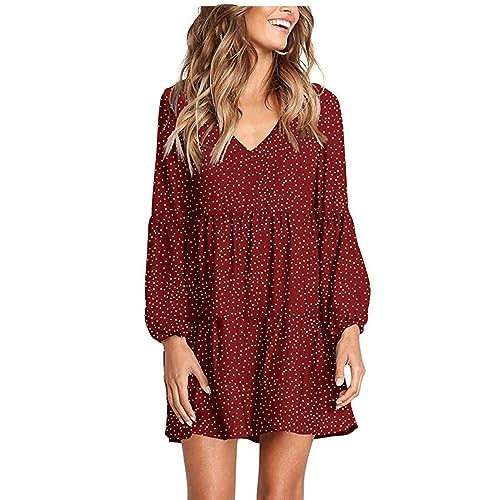 Robe col V manche longue pour femme en coupe tunique lâche automne