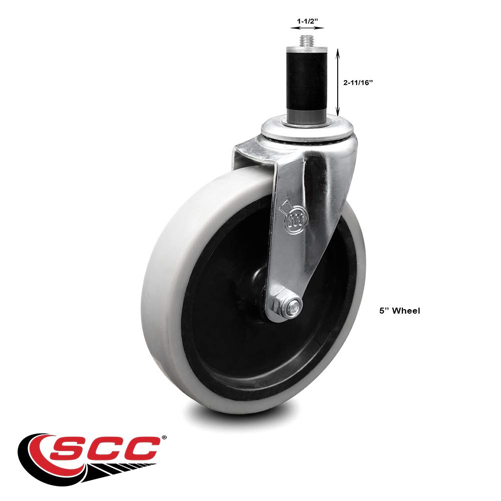 5 Inch Swivel Thermoplastic Rubber Caster Wheel and 1-1/2 Inch Expanding Adapter Stem Caster - 130 lbs. Per Caster - Service Caster Brand
