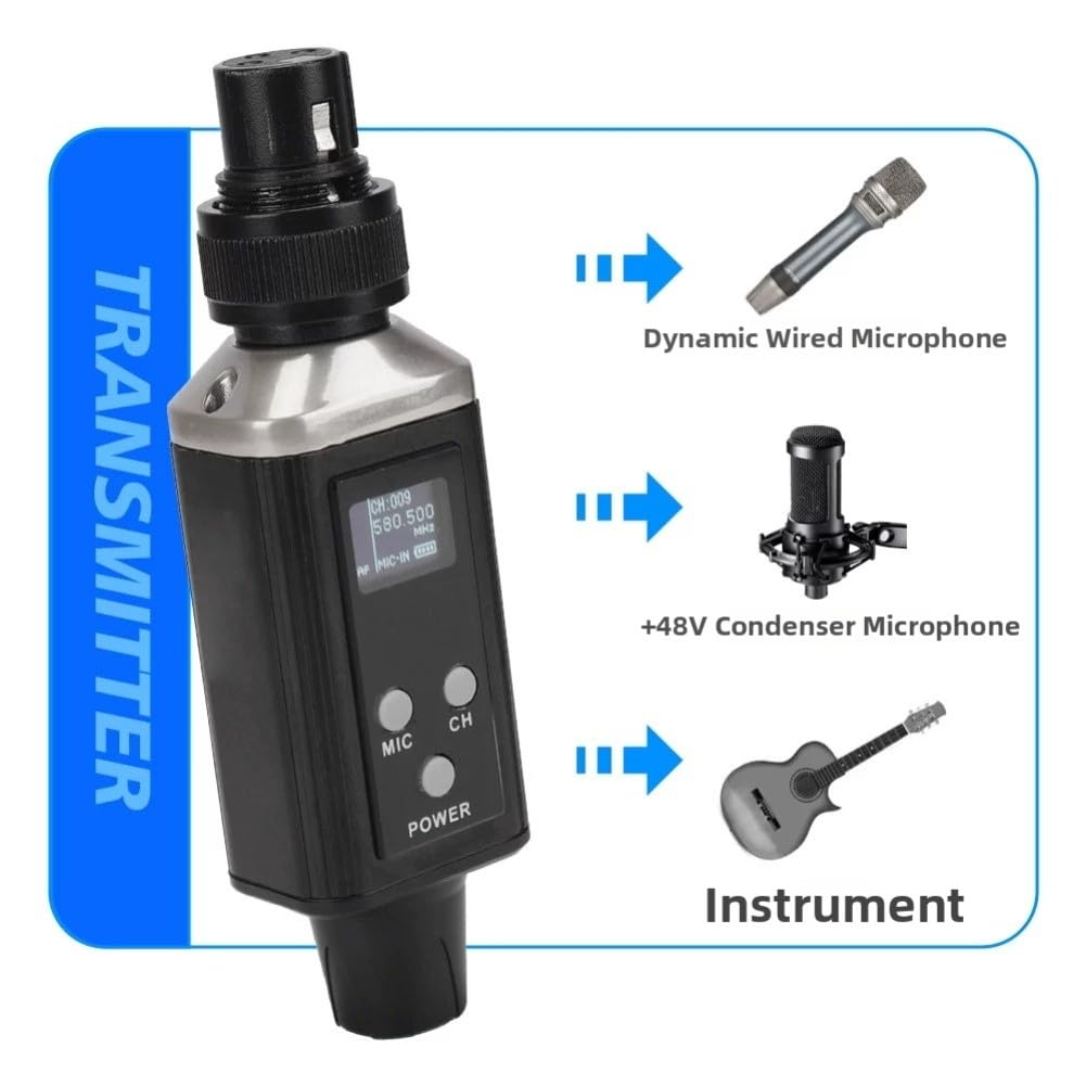 Wiederaufladbares UHF Wireless In-Ear-Monitorsystem mit 16 Kanälen, 560-590MHz Digitale Modulation für Live-Performance, Studio und Bandproben