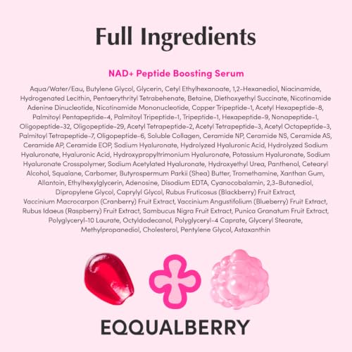 Image of EQQUALBERRY NAD+ Peptide Boosting Serum Triple Pack | 14 Peptide Serum for Face, Neck & Body | Vegan Collagen & Pink Serum for Anti-Aging, Firming & Lifting | Korean Skincare, 1.01 oz (Pack of 3)