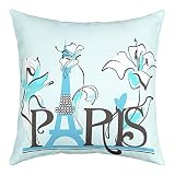 Housse de coussin à motif floral aquarelle 50,8 x 50,8 cm, housse de coussin pour enfants, garçons, filles, style français, romantique, Paris pour décoration de bureau, maison