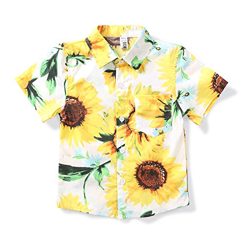 Little Big Boys' Hawaiian Shirt Cotton Button Down Short Sleeve Beach Casual Top
