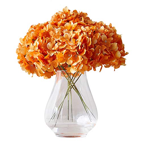 Kislohum Orange Hydrangea Silk Flower 10 Heads Artificial Hydrangea Silk Flowers for Wedding Centerpieces Bouquets DIY Floral Decor Home Decoration with Long Stems