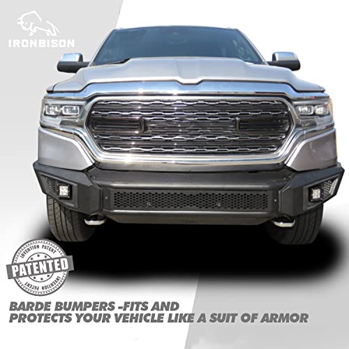 Image of IRONBISON Front Bumper For 2019-2024 RAM 1500 (Exclude Rebel & TRX Trim, 19-24 Classic and 20-22 Diesel models) RAM 1500 Bumper Guard with Fog Lights Can Add 30 inch LED Light Bar Fine Texture Black