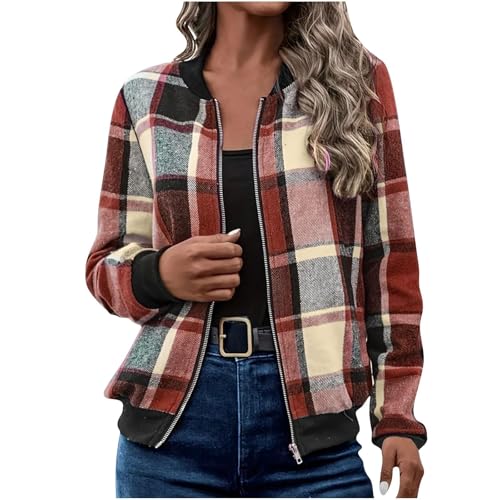 Plaid Shirts for Women Shacket Flannel Jacket Fall Coats for Women 2025 Casual Zip up Baggy Long Sleeve Outwear