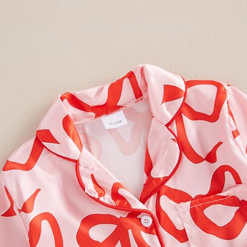 Christmas Pajamas Toddler Girl Santa/Tree/Bow Print 2 Piece Fuzzy Pajama Set Kids Satin Silk PJs Nightgown Outfit3