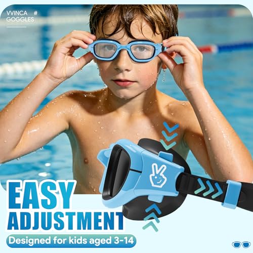 Image of Vvinca Kids Swim Goggles, Swimming Goggles for Kids 3-14 Anti-Fog UV Protection No Leak Pool Glasses for Boys Girls