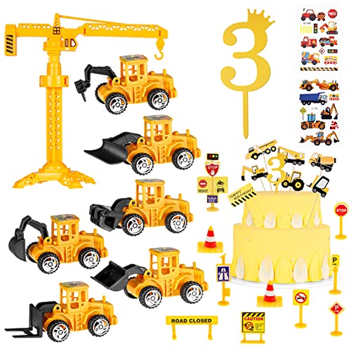 Tortendeko Baustelle 3 Jahre, 27 Stück Mini Bagger Baustelle Spielzeug