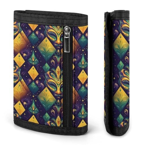 Yellow Green Masquerade Print Wallet for Men, 8 Credit Card Holder Slim Minimalist Front Pocket Small Mens Bifold Wallets2