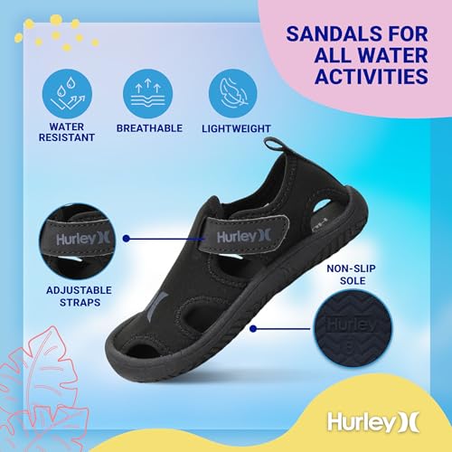 Image of Hurley Kona Toddler Water Shoes - Beach Essentials, Girls and Boys Closed Toe Sandals, Lightweight, Breathable, Kids Water Shoes with Non-Slip Sole and Adjustable Straps, Outdoor Toddler Swim Shoes