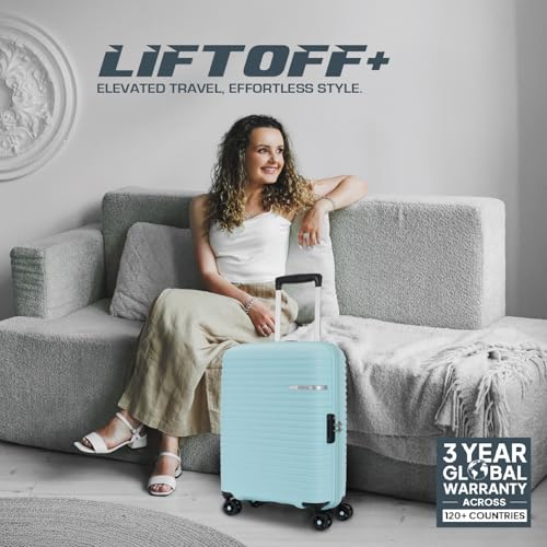 Image of American Tourister Liftoff+ | Small Size Cabin Trolley Bag (55 cm) for Travel | 360 8 Wheel Travel Luggage | Hard Case Polypropylene (PP) Suitcase | Mounted TSA Lock | Spa Blue