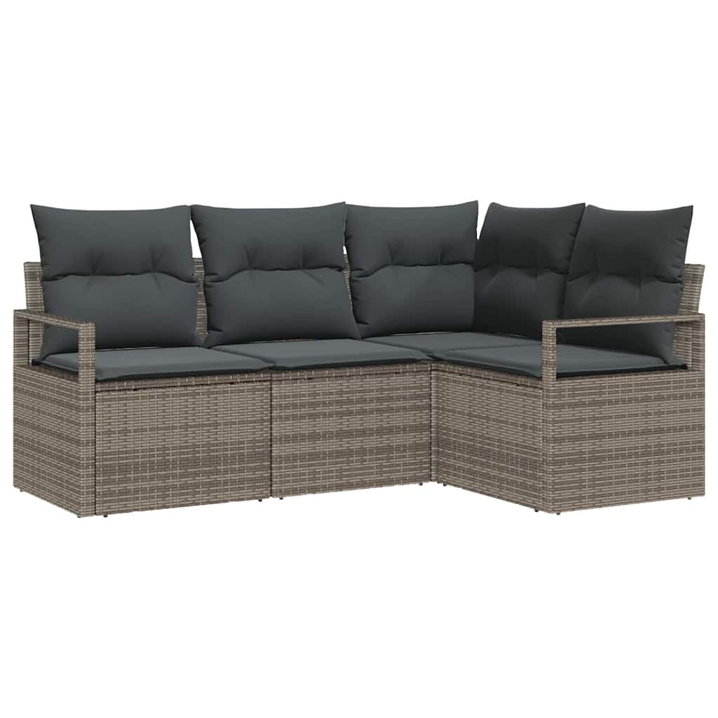 Set di mobili da giardino in polyrattan, 4 pezzi, grigio