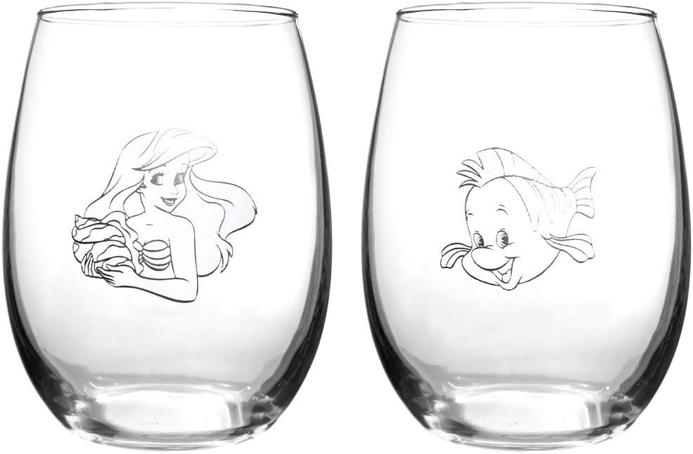 Disney Classics Collectible Stemless Tumbler Glass Sets - 16 Ounces - Set of 2 (Ariel & Flounder)