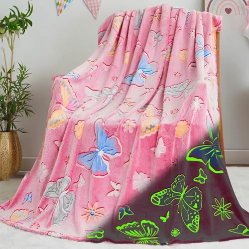 Image of Happy Hues Glow in The Dark Blanket Kids-Teens Boys & Girls Travel Lightweight Throw Blankets Soft & Fluffy for Kids (UFO)