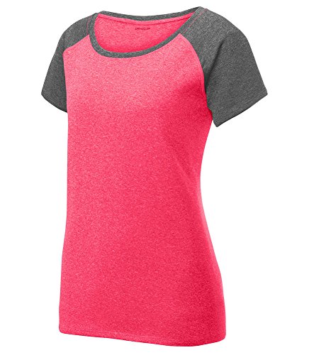 DRIEQUIP Ladies Moisture Wick Dual HTHR Athletic Shirt-2XL-PnkRaspHthr/GrphHthr