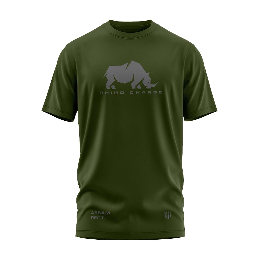 Aero ArmourRhino Charge Printed Cotton T-Shirt | Half Sleeve | Regular Fit | Zero Shrinkage | Round Neck