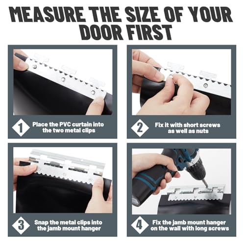 Image of Juexica 96 x 96 Inch Black PVC Strip Door Curtain Kit, Heavy Duty Waterproof Door Curtain for Walk-in Cooler, Freezer, Warehouse & Garage, Hurricane Shutters, Energy Saving and Easy Install(Black)
