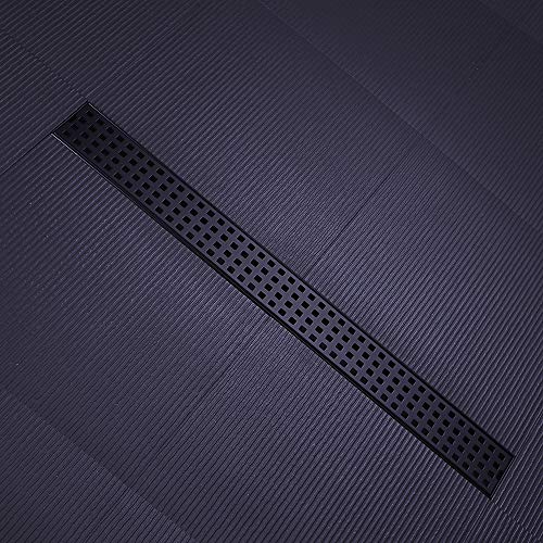 Nicmondo Linear Shower Drain 24 Inch, Bathroom Rectangular Floor Drain With Removable Cover Grid Grate, Adjustable Leveling Feet, Hair Strainer, Sus304 Stainless Steel Trench Drains, Black #TOP6