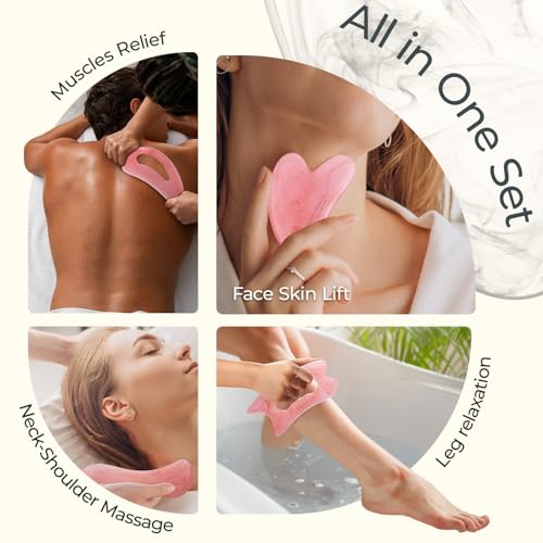 Image of Scienlodic 4 Pcs Gua Sha Massage Tools for Face & Body (Pink, Resin) - Guasha Scraping Tool for Jawline Contouring, Puffiness Reduction, Neck, Back, Legs & Muscle Relaxation