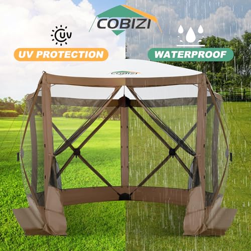Image of COBIZI 10x10 FT Pop up Gazebo, Popup Canopy Tent,Instant Screened in Gazebos, Waterproof Portable Outdoor Small Screen Tents Sun Shelter,carpas para Patio for Camping, Garden and Backyard,Brown