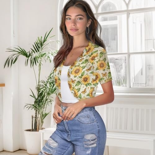 Image of Womens Short Sleeve Cardigans Lightweight Summer Cardigan Trendy Bolero Shrug Cute Floral Cardigan Sheer Bolero